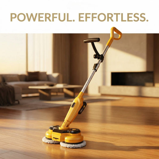 Qimedo cordless electric floor spin mop with dual spinning pads and adjustable handle
