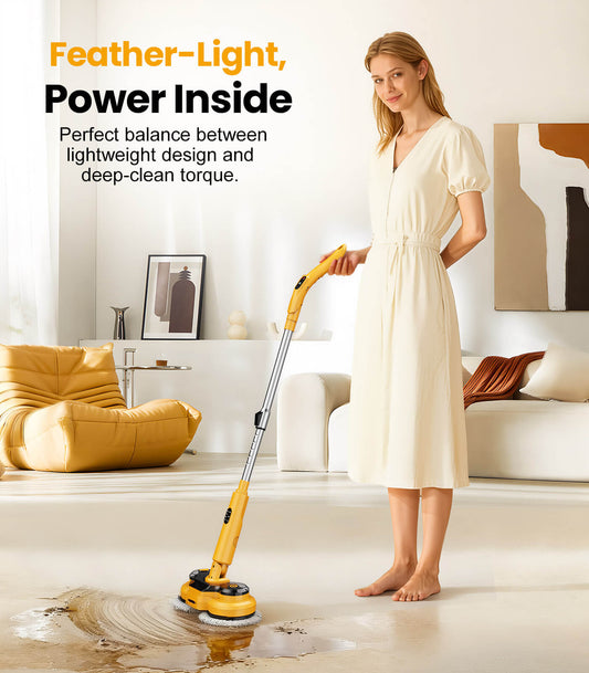 Lightweight Qimedo M2 Electric Mop operated effortlessly by one hand.