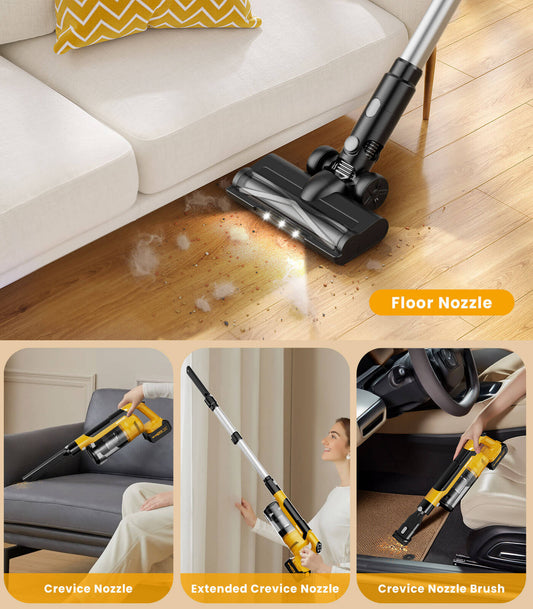 Cordless vacuum cleaner cleaning pet hair, sofa gaps, and car interiors