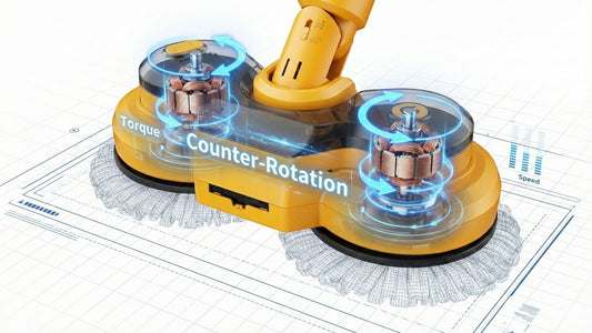Comparison of manual scrubbing speed versus 800 RPM kinetic power of Qimedo floor polisher.