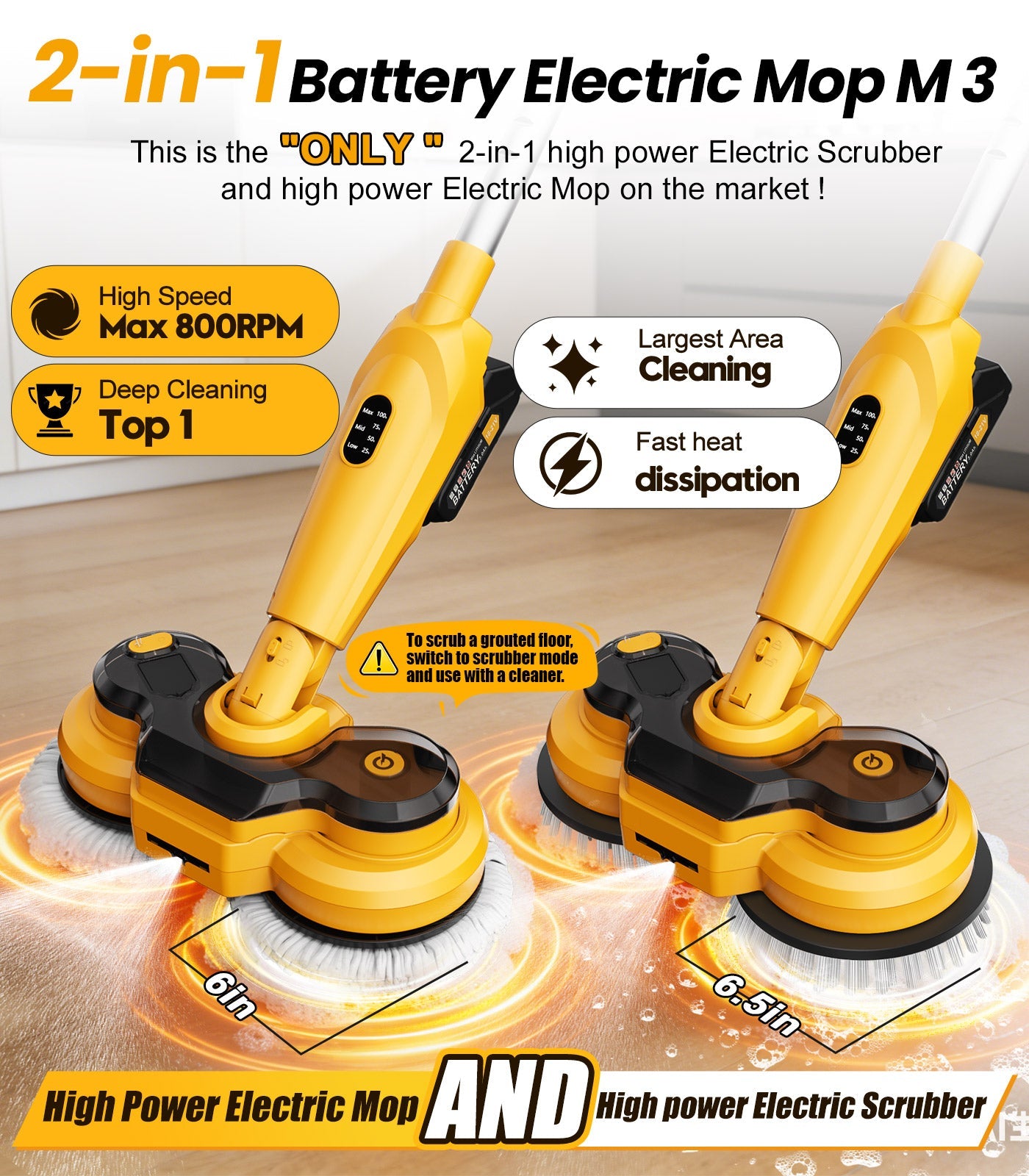 6000mAh Battery Cordless Electric Mop M3 Pro Qimedo