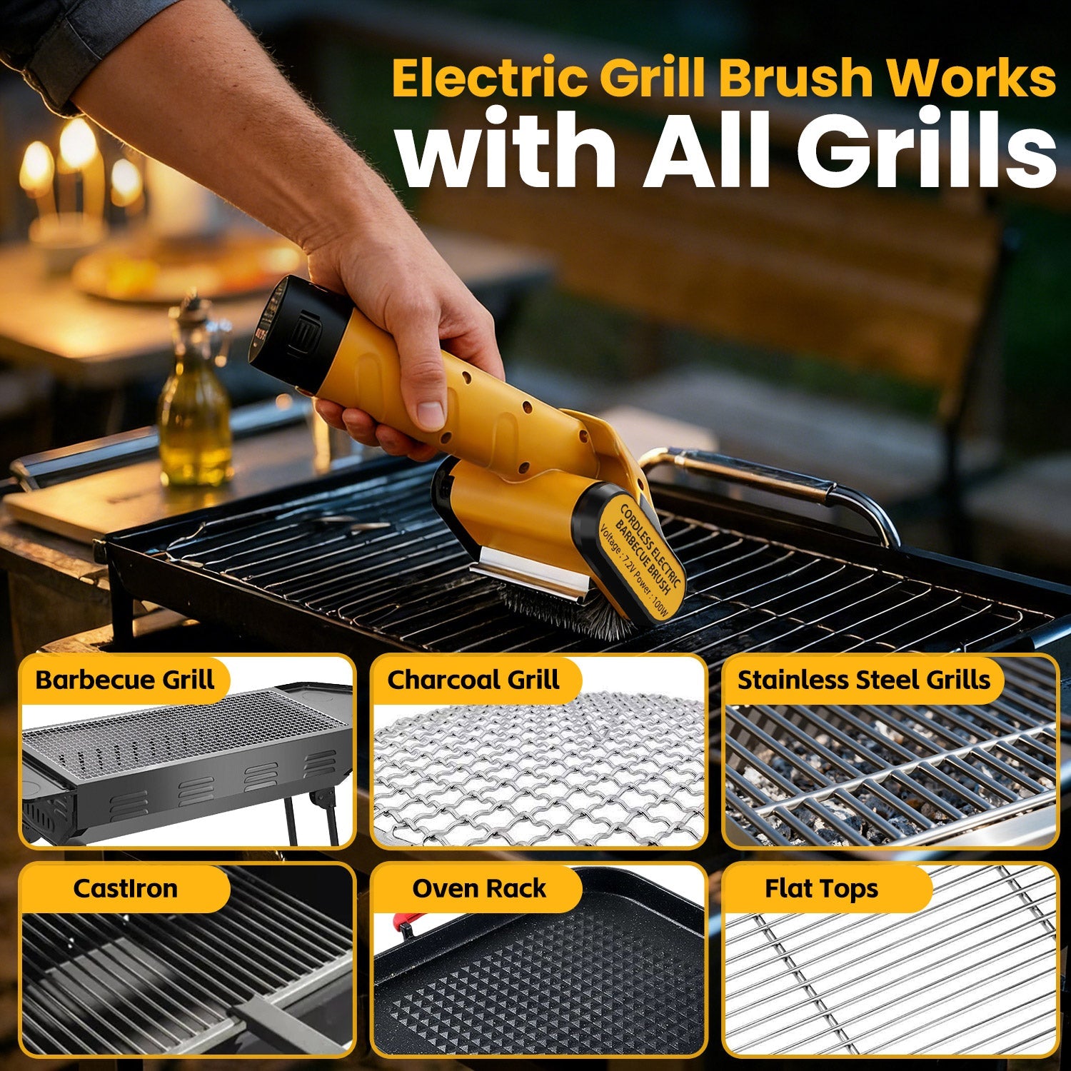 5000mAh 350 Mins Runtime Electric Rotary Grill Brush, 800RPM Powerful Outdoor Automatic Grill Cleaning Brush, 304 Stainless Steel No Bristle Shedding Cordless BBQ Qimedo