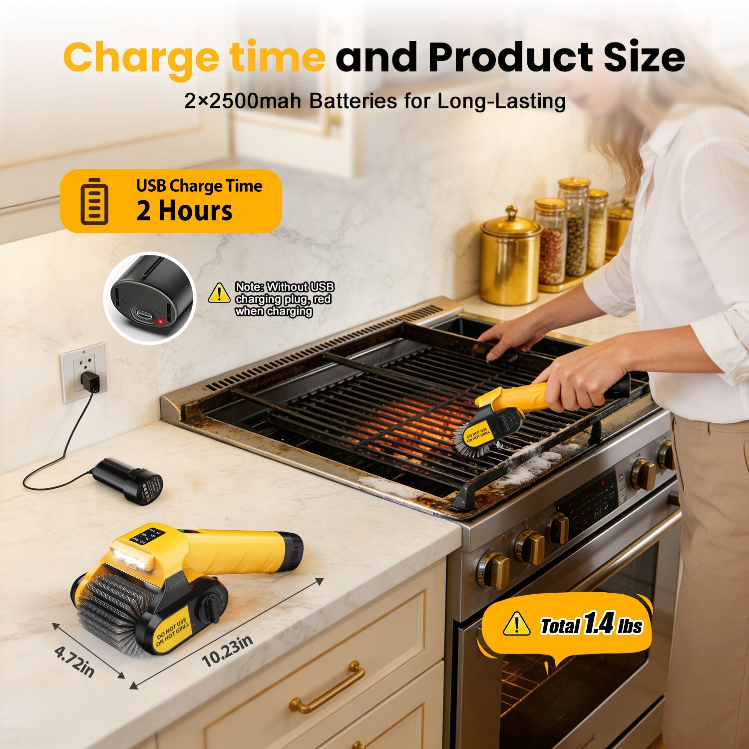 5000mAh 350 Mins Runtime Electric Rotary Grill Brush, 800RPM Powerful Outdoor Automatic Grill Cleaning Brush, 304 Stainless Steel No Bristle Shedding Cordless BBQ Qimedo