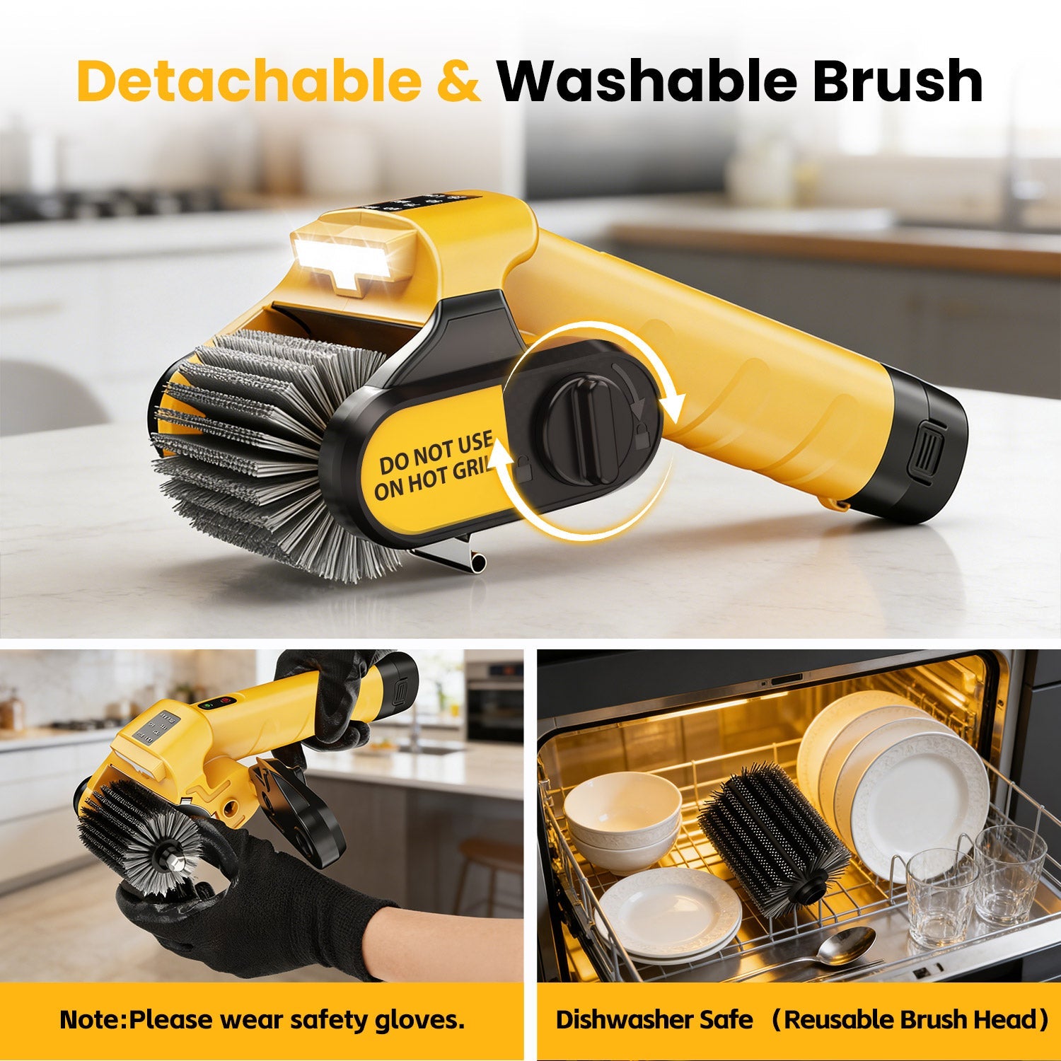 5000mAh 350 Mins Runtime Electric Rotary Grill Brush, 800RPM Powerful Outdoor Automatic Grill Cleaning Brush, 304 Stainless Steel No Bristle Shedding Cordless BBQ Qimedo