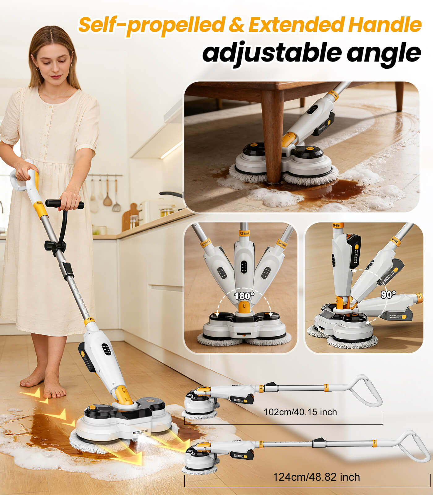 qimedo Battery Electric Mop M3, 800RPM Cordless Electric Power Scrubber & Mops Qimedo