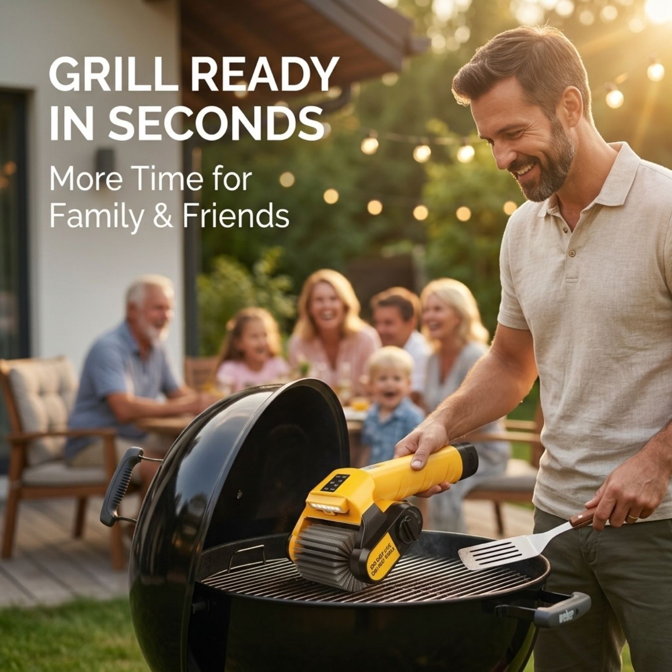 Complete electric grill brush gift set including extra heads and gloves, perfect gift for grill masters. 