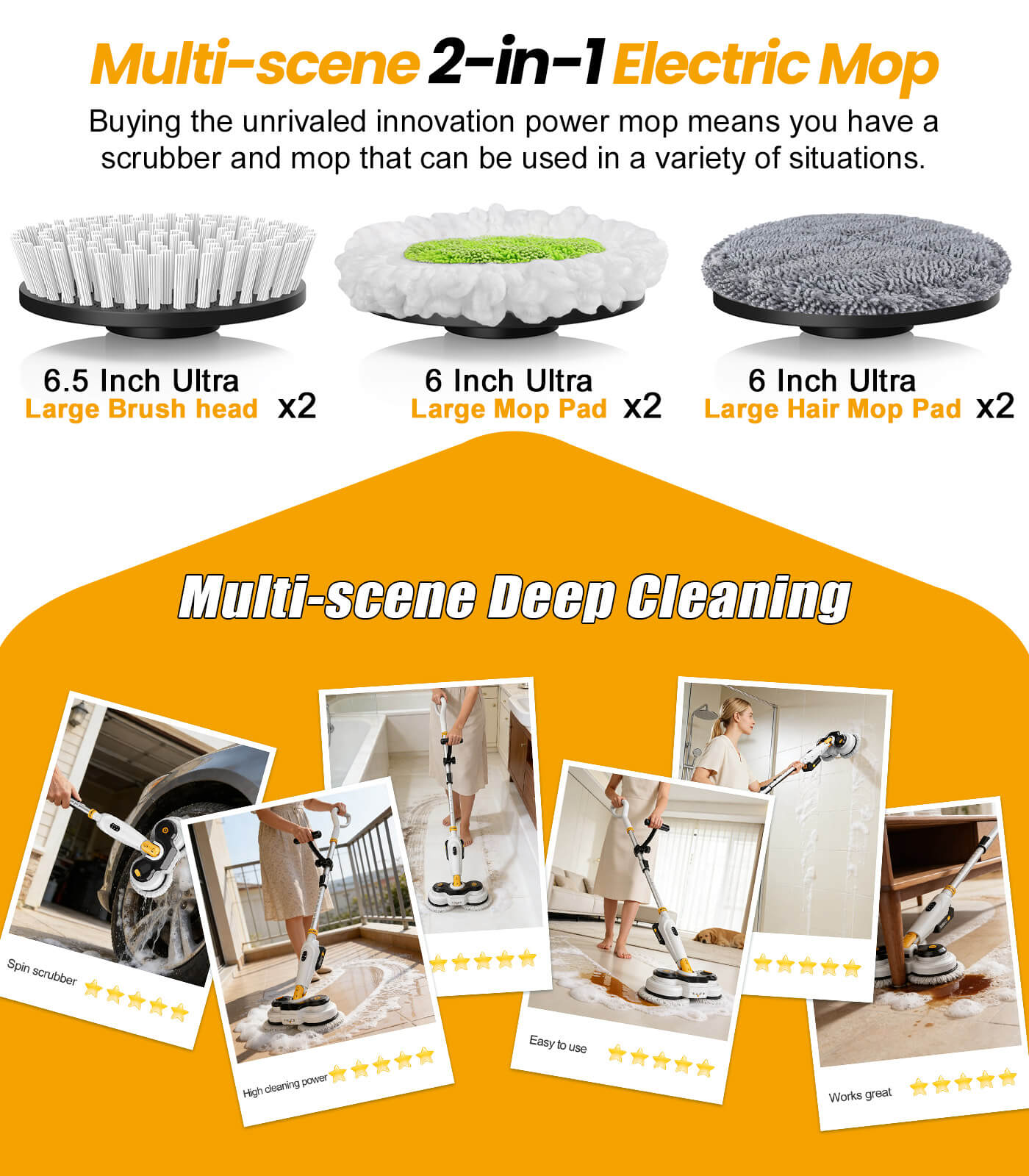 qimedo Battery Electric Mop M3, 800RPM Cordless Electric Power Scrubber & Mops Qimedo