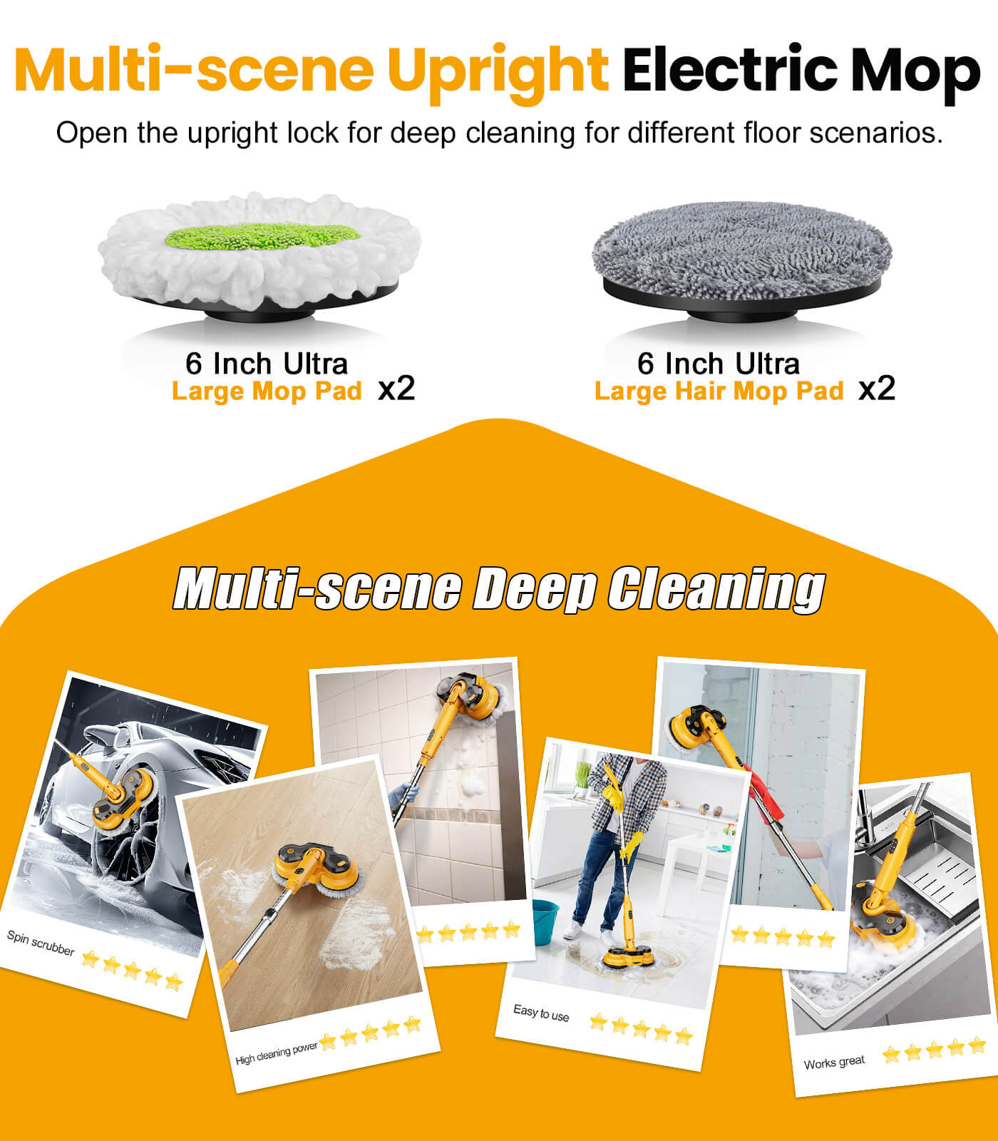 Qimedo M2 upright electric mop with 6-inch large mop pads for multi-scene cleaning.
