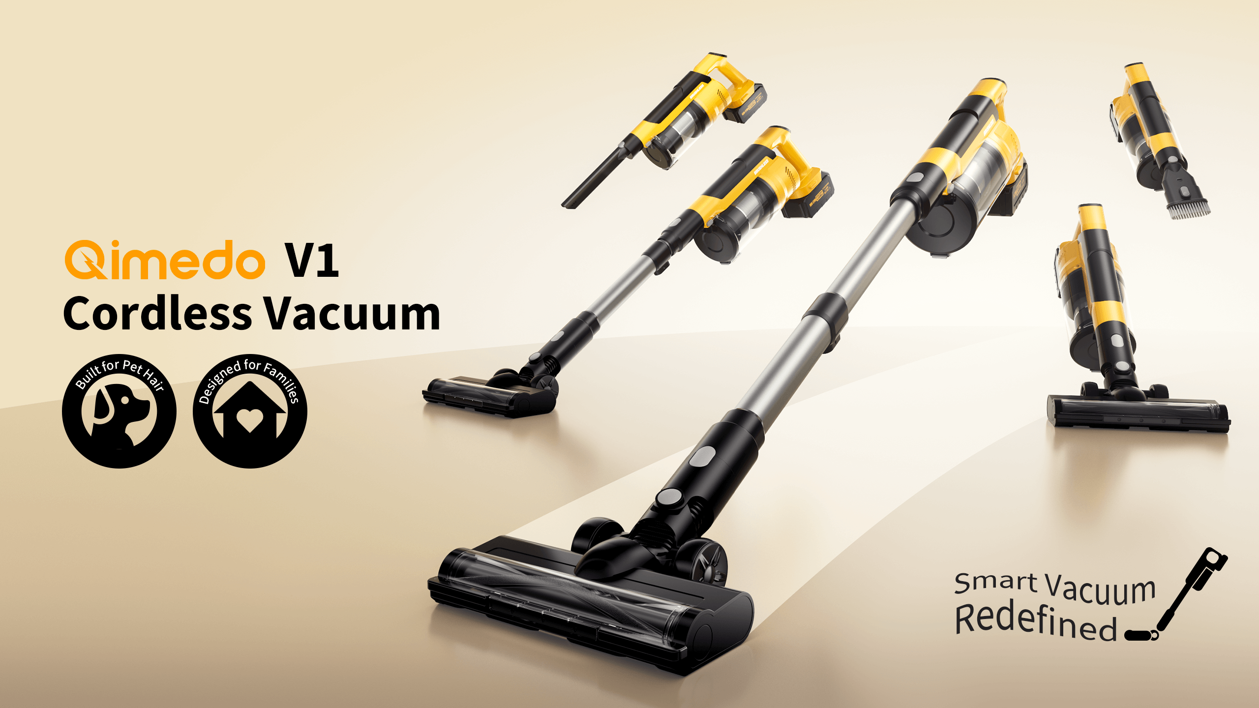 Qimedo V1 cordless vacuum cleaner smart design with brand logo